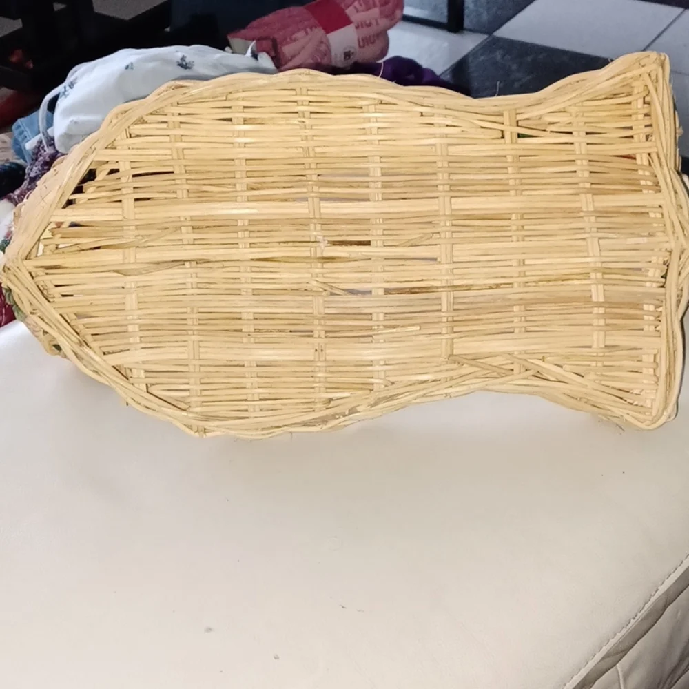 Chip and Dip Wicker Basket w/ ceramic Fish Handles, 17” long